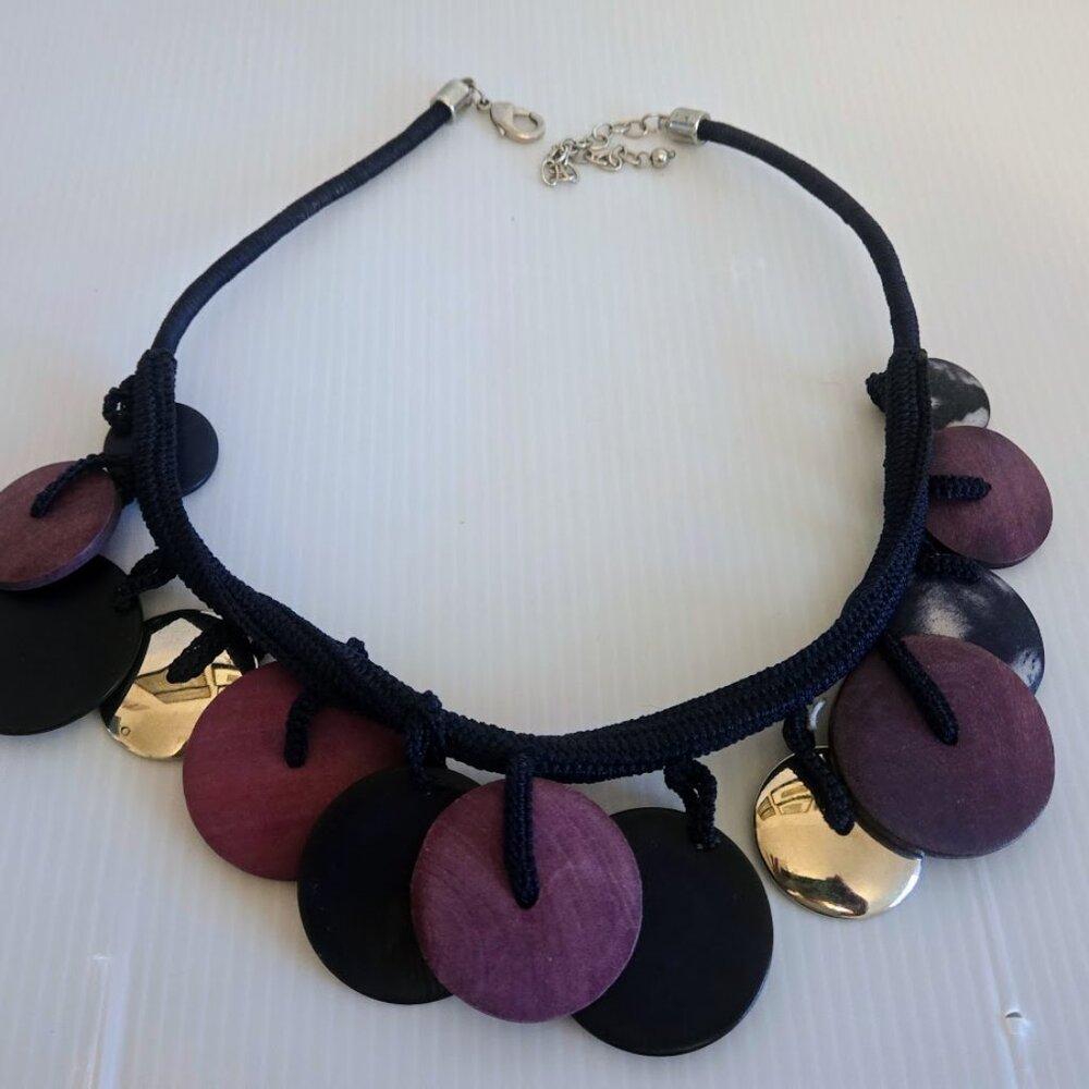 Funky artisan statement necklace with colorful discs‎